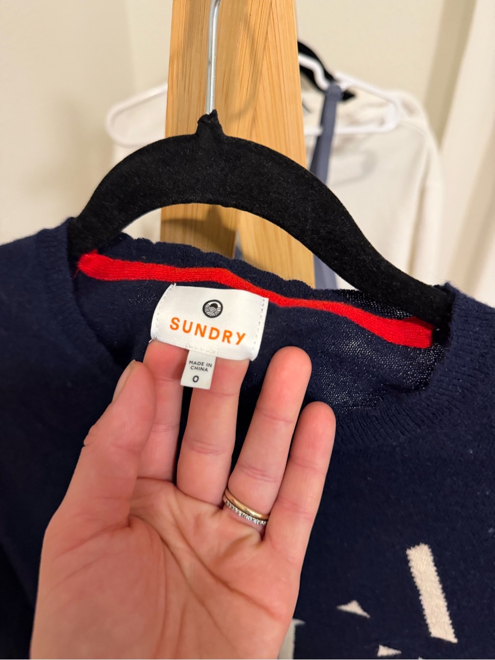 Sundry Navy Crewneck Sweater with White 'SEA SALT SUN' Graphic - Picture 4 of 7